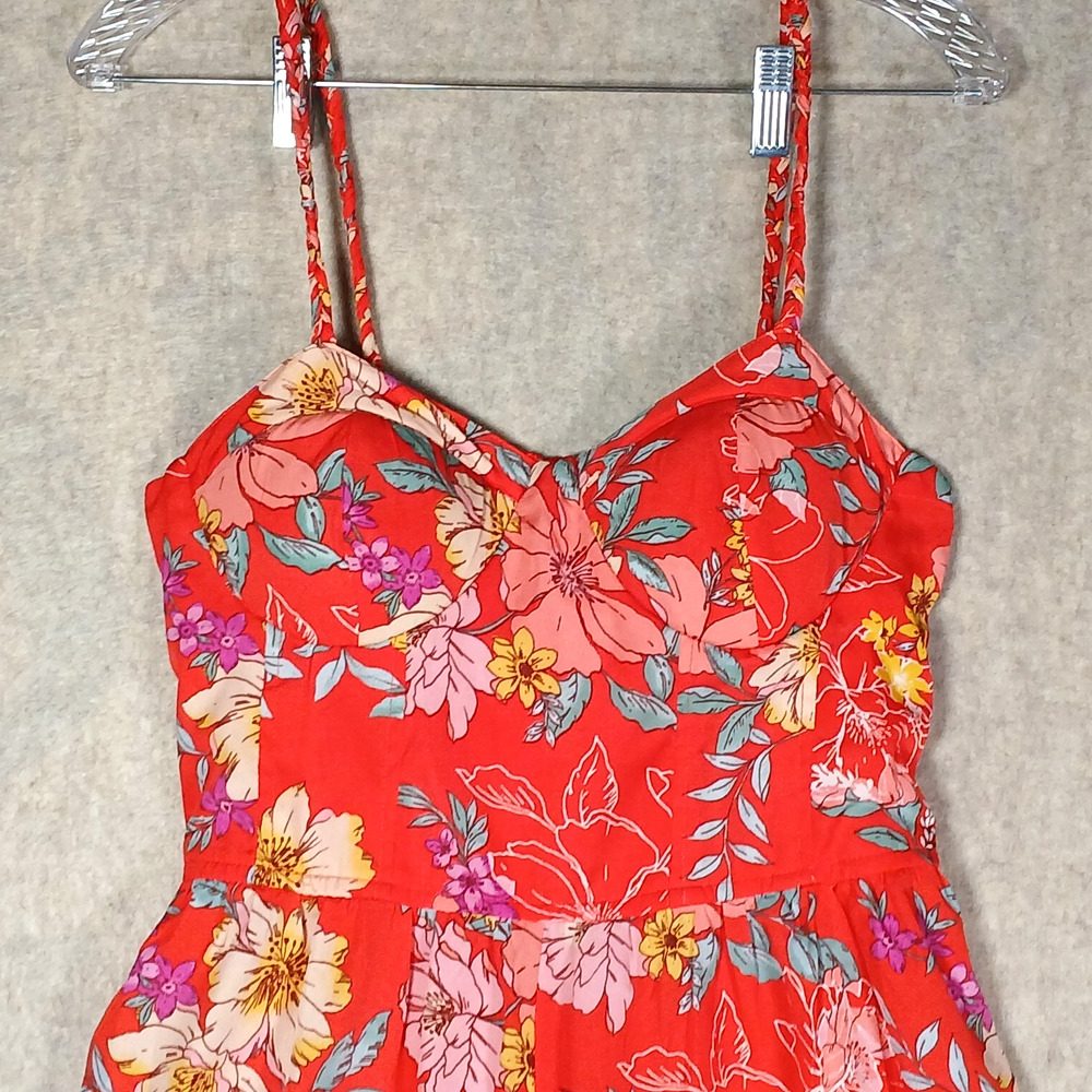BOG Collective Red Floral Sweetheart Wide Leg Jumpsuit Vacation Style LARGE EUC - Picture 3 of 9